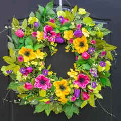 Spring Wreaths for Front Door Yellow and Purple Daisy