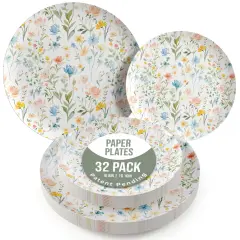 Earthtrends Heavy Duty Paper Plates for parties &ndash; Includes 8-Inch Paper Dessert Plates and 10-Inch Paper Dinner Plates &ndash; Disposable Floral Paper Plates for Parties, Weddings, Events, BBQs, Birthdays, Catering, Holidays &ndash; Elegant Tableware Set Fleur 32