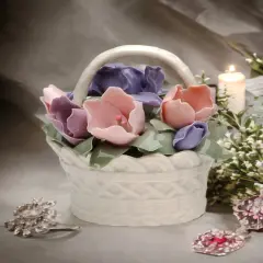 Ceramic Iris Flower Basket Figurine, Home D&eacute;cor, Gift for Her, Gift for Mom, Spring D&eacute;cor, Wedding Decor