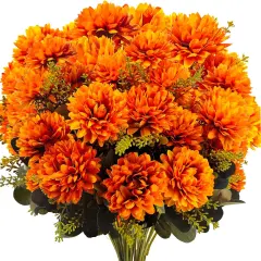 2PCS Fake Mums Fall Floral Silk Chrysanthemums Table Decor