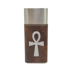 Cigar Case with Cutter - Key of Life Ankh - Leather Rustic/Silver