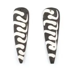 The Bead Chest Batik Bone Swirl Feather Pendant 110mmSet of 2 Kenya African Black and White Large Hole Handmade