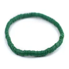 The Bead Chest Boho Stretch Bracelet, Green - Stackable African Vinyl Heishi, Unisex for Men & Women
