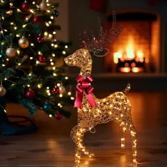 Holiday Reindeer Yard Decoration 48" Tall Champagne Woven Deer with 105 Pre-Lit LEDs