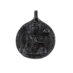 The Bead Chest Round Black Buddha Pendant (28x34mm)