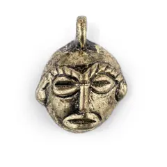 The Bead Chest Round African Brass Mask Pendant (21x27mm): Genuine West African Mask Design for DIY Jewelry & Necklaces