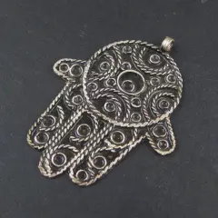The Bead Chest Moroccan Hamsa Pendant 43x60mm Morocco African Silver White Metal Large Hole Handmade