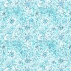 Blue Aqua Flower Tonal Wideback Fabric per yard