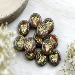 *12* 12mm Gold Washed Red Travertine Bee Coin Beads