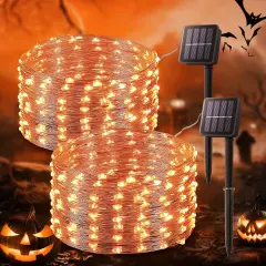 2 Pack Orange 33ft 100 LED Halloween Solar Fairy Lights Outdoor