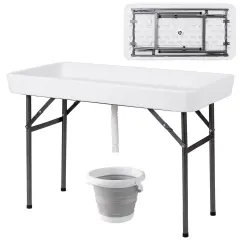 Costway 4 Foot Party Ice Cooler Folding Table Plastic with Matching Skirt Black/White