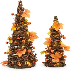 2PCS Artifical Autumn Fall Light Up Tree Decoration - 16 Inches