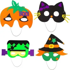 4E&rsquo;s Novelty 12 Halloween DIY Masks for Kids &ndash; Self Adhesive Foam Craft Kit with 4 Designs, No Glue Needed, Mess-Free Halloween Crafts for Kids Ages 3-5, 4-8, Party Favors & Classroom Activities