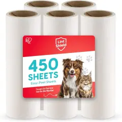IRIS USA Extra Sticky Lint Rollers, 5 Pack of Large Refills Only - No Handle/Cover Included - 90 Sheets/Roll, 450 Sheets Total