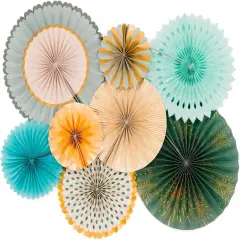 Origami Wall Decoration Set (8 Assorted Round Paper Fans) Birthday Party Baby Shower Wedding Events Decor