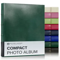 Gallery Leather Compact Photo Album 4x6-3 Ring Binder Photo Album, 60 Pages for 120 Photos, Fillable, Can Fit 4x6 Photos, Handcrafted Acadia Green