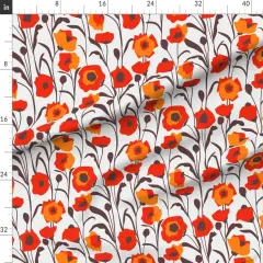 Various Fabrics by the Yard or Fat Quarter Poppies Flowers Floral Summer Retro Nostalgia Red Orange Brown White Custom Printed Fabric by Spoonflower