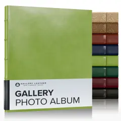 Gallery Leather Photo Album 4x6-3 Ring Binder Photo Album, 60 Pages for 120 Photos, Fillable, Can Fit 8x10 and 5x7 Photos, Handcrafted - 11.75 x 10.5 " Acadia Lime