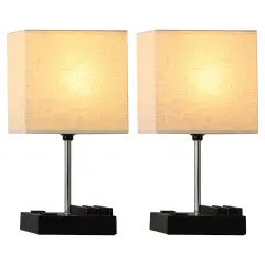 2PCS Modern Table Lamps Bedside & Desk Lamps with USB-C, USB, AC Outlet & 4 Phone Stands Includes LED Bulbs, Linen Shade &ndash; UL Certified, Gift for Home & Office
