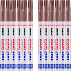Brown Paint Markers, 12 Pack Oil-Based Waterproof Quick Dry Permanent Paint Pen Set for Rocks Painting, Wood, Fabric, Plastic, Canvas, Glass, Mugs, Metal, Tire, Stone, DIY Craft