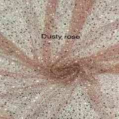 1 Yard Dusty Rose Mesh Lace Fabric With Pearls Sequins Beads For Dresses Gowns
