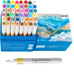 48 Colors Acrylic Paint Markers Brush Tip for Wood Rock Fabric Ceramic,Marker Art Pens for Christmas Halloween Birthday Party DIY Drawing Coloring Markers