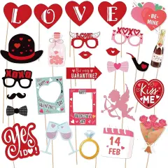 Happy Valentine's Day Photo Booth Props 27 Pcs Valentines Day Selfie Photobooth Props Decorations,Valentine Photo Props Funny Backdrop Decorations