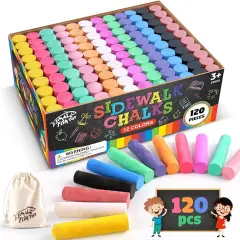 120 PCS Sidewalk Chalks for Kids: 12 Colors Washable Jumbo Chalk Bulk for Outdoor, Party Favors, Classroom, Non-Toxic Dustless Chalk for Toddlers Drawing on Playground, Chalkboard, Great Gift for Kids
