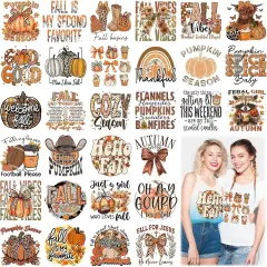 30 Pcs Fall Western Iron on Transfers Retro Pumpkin