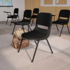 Emma and Oliver Padded Ergonomic Shell Chair with Right Handed Flip-Up Tablet Arm Black