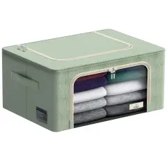 Sorbus 1 Pack Storage Bin with Metal Frame - Stackable & Foldable Bedding, Linen, and Clothes Organizer Bags with Window and Handles Teal