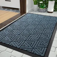 Front Door Mat Outside Entrance 29.5 x 17, Waterproof and Washable Outdoor Mat, Non Slip Rubber Backing, Heavy Duty Welcome Matt for Home Entry Floor Porch Garage Office, Low Profile, Mix Blue