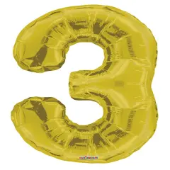 34" Numeral 3 Balloon - Gold, 1ct