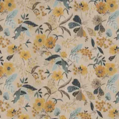 Peacock - Aqua & Teal,Gold & Yellow Floral Upholstery Fabric 54 Inches"