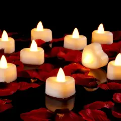 1000 Pieces Artificial Rose Petals with 12 Heart LED Tea Lights Candles Kit, Rose Petals and Candles Set