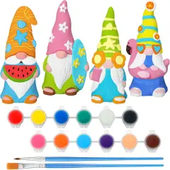 4 Pcs Summer Beach Paint Your Own Gnome Statues 5 x 2.36 Inch Blank Ceramics Gnome Figurines Kit DIY