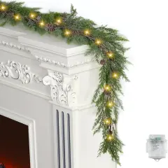 6 FT Cedar Garlands, Christmas Garland with 30 Warm Lights with 8 Light Modes