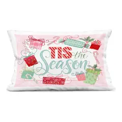 Stupell Industries Pastel Pink Tis The Season Decorative Printed Throw Pillow design by Nicole Tamarin, 14 x 7 x 20