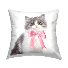 Kitten with Pink Bow Decorative Printed Throw Pillow Design by Sisi and Seb, 18 x 7 x 18