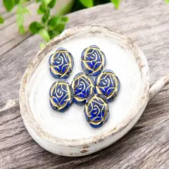 *6* 17mm Gold Washed Matte Sapphire Rose Flower Coin Beads