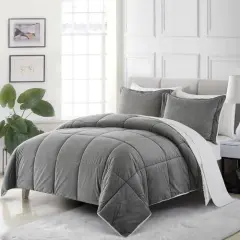 3-Pieces Plush Microfiber Reversible Quilt Set Included 2 Shams for Bedroom Winter Warmth