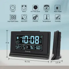 Digital Alarm Clock with Large Display, Temperature & Humidity, 6 Level Brightness, USB Charging, Battery Backup, Black