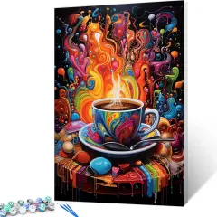 Cup of Coffee Paint by Numbers Kits with Brushes and Acrylic Pigment on Canvas