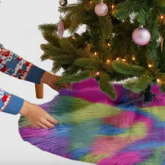 FabricLA 48" Pastel Patch Faux Fur Christmas Tree Skirt - Fluffy Plush Tree Skirt (121cm) for Holiday Decorations