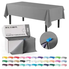  Party Solids 54" x 300' Plastic Table Cover Roll with Slide Cutter &ndash; Cut-to-Size Dispenser Box &ndash; Makes Up to 36 Disposable 8' Rectangle Tablecloths by Exquisite Silver