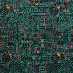 1 Yard Traditional Polynesian Tapa Design Polyester Fabric, 60 Inches Width Green
