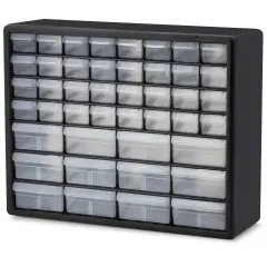 Black Polystyrene Fishing Storage Cabinet with 44 Clear Divided Drawers and Wall-Mount