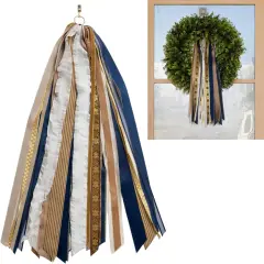 Wreath Ribbon Set - Decorative Bow & Assorted Ribbon for Wreaths - Clip-On Wreath Sash Ribbons Bundle for Indoor & Outdoor Use - Premium Wreath Making Supplies - Golden Winter