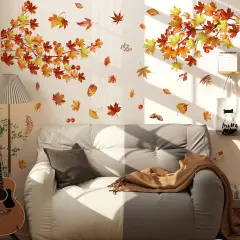 Fall Leaves Wall Decal DIY Fall Maple Leaves Pumpkins Wall Stickers