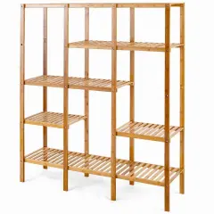 Eco Friendly Wicker 5 Tier Storage Shelf Durable Lightweight Bookcase Rack for Bathroom Living Room Kitchen Balcony